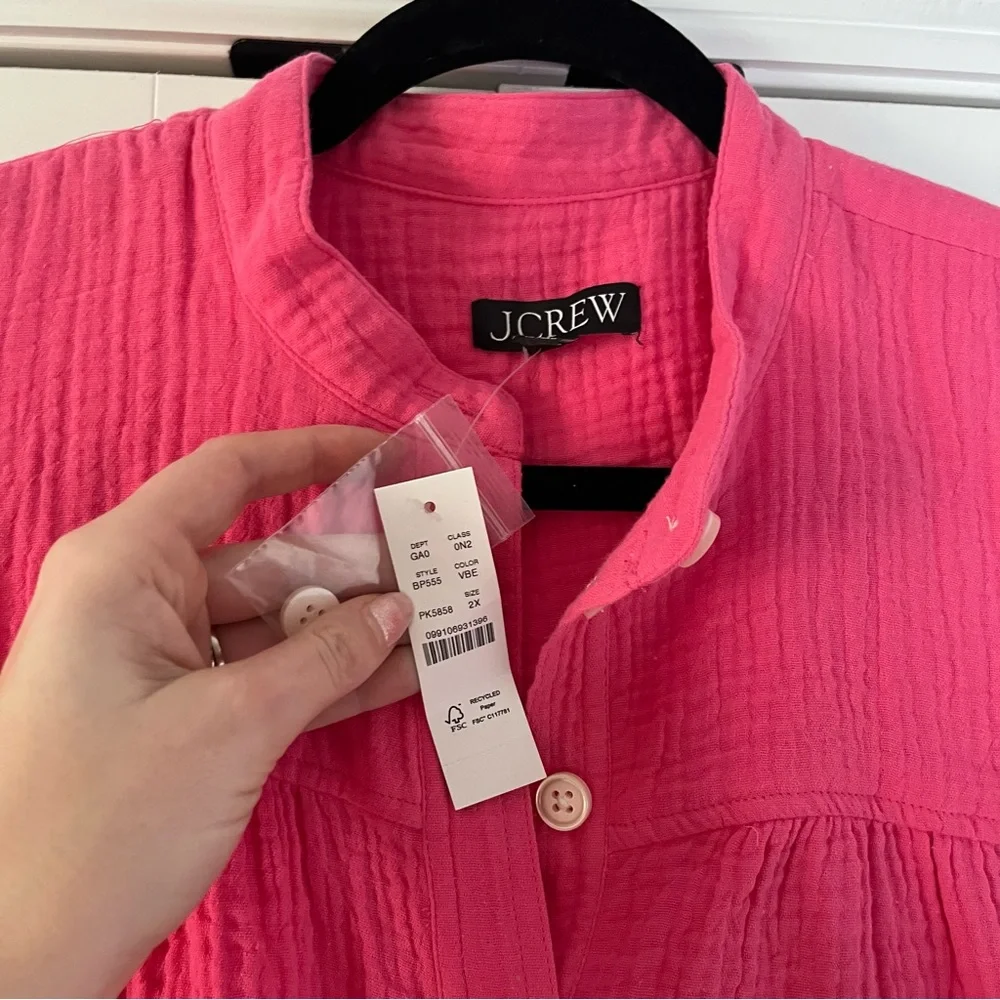 J. Crew Cotton Gauze Fresco Top Long Sleeve Button Front Pink Size 2X NWT - Picture 2 of 8